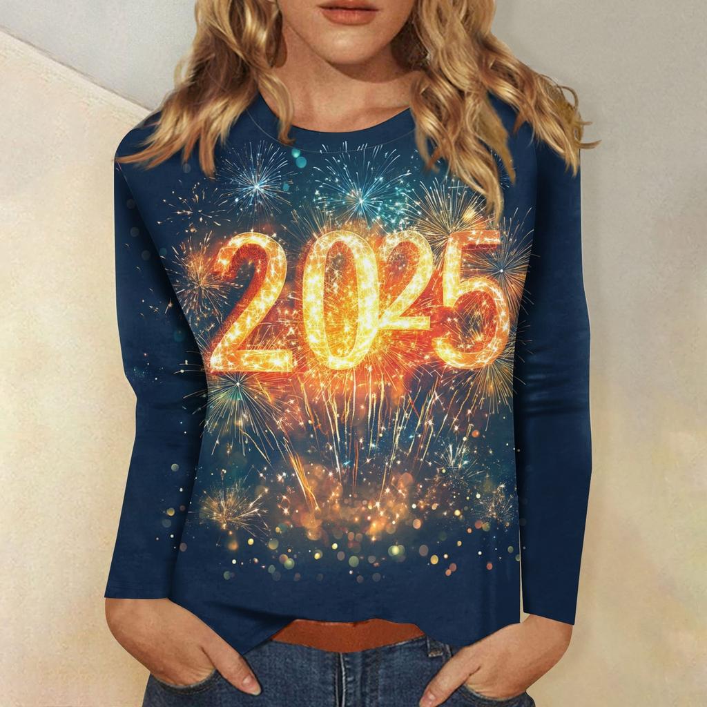 Женская осенне-зимняя футболка с круглым вырезом и длинным рукавом с принтом