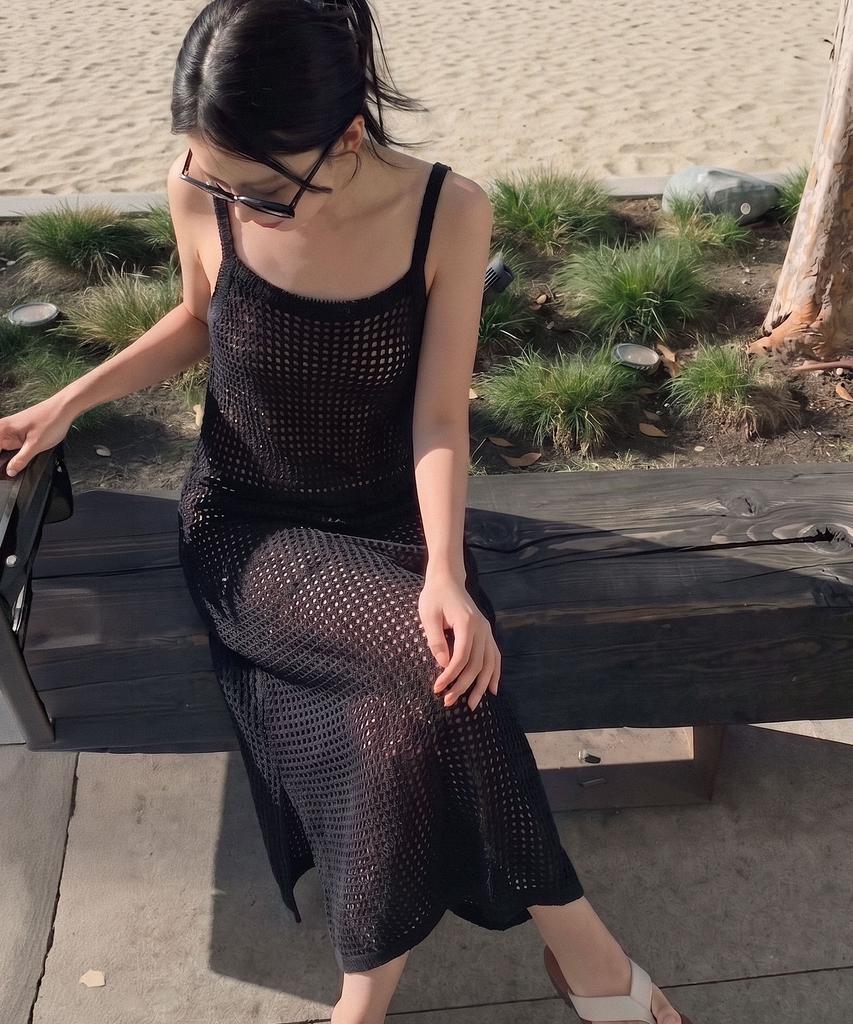 Artid Crochet Linen Long Dress_Black