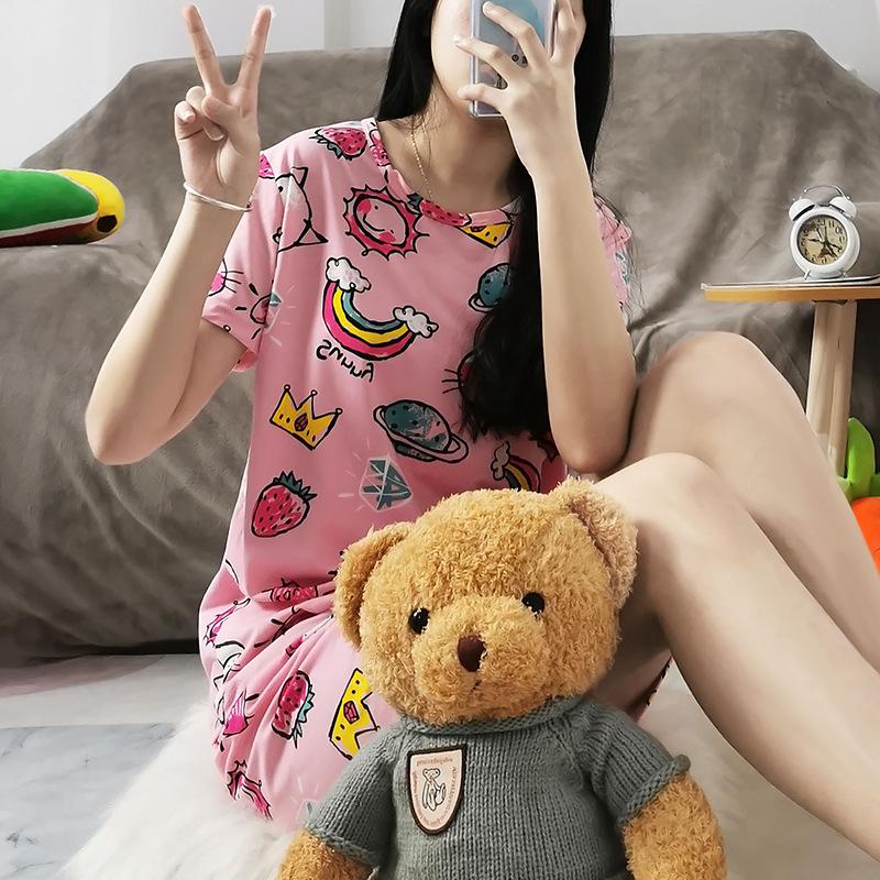 Женский летний мультяшный пижамный комплект - Милый корейский стиль Рождественская пижама с коротким рукавом и шортами