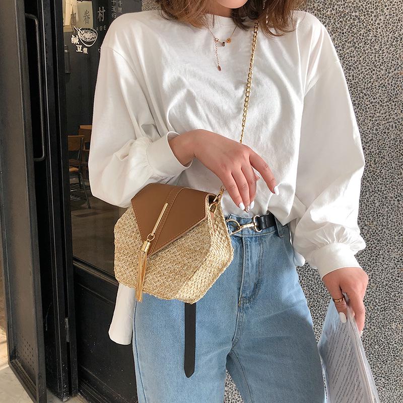 Сумка женская мода 2019 PU кожа + солома, цвета в ассортименте