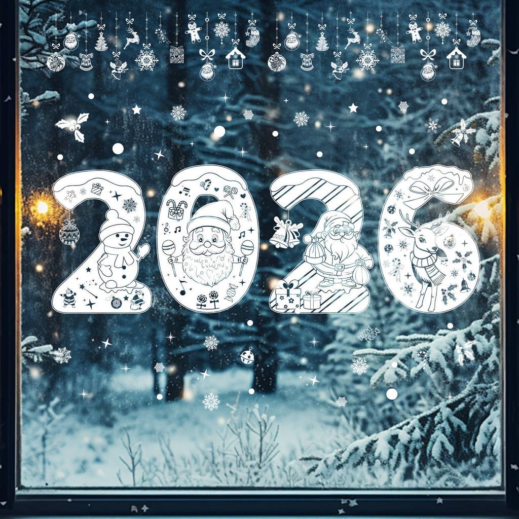 Рождественские наклейки на окна «Олень» 2026 года, набор ПВХ наклеек «Снежинка» для праздничных украшений