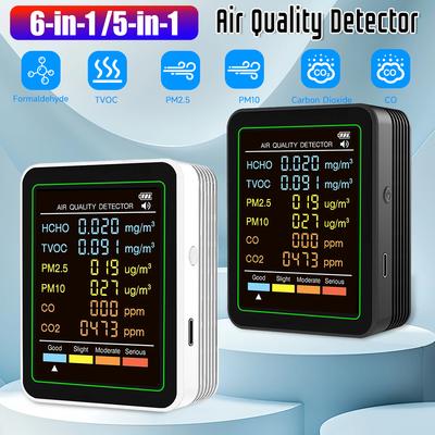 6-в-1 Детектор качества воздуха PM2.5 PM10 HCHO TVOC CO CO2, Измеритель температуры и влажности, Формальдегида, Тестер качества воздуха для дома и офиса