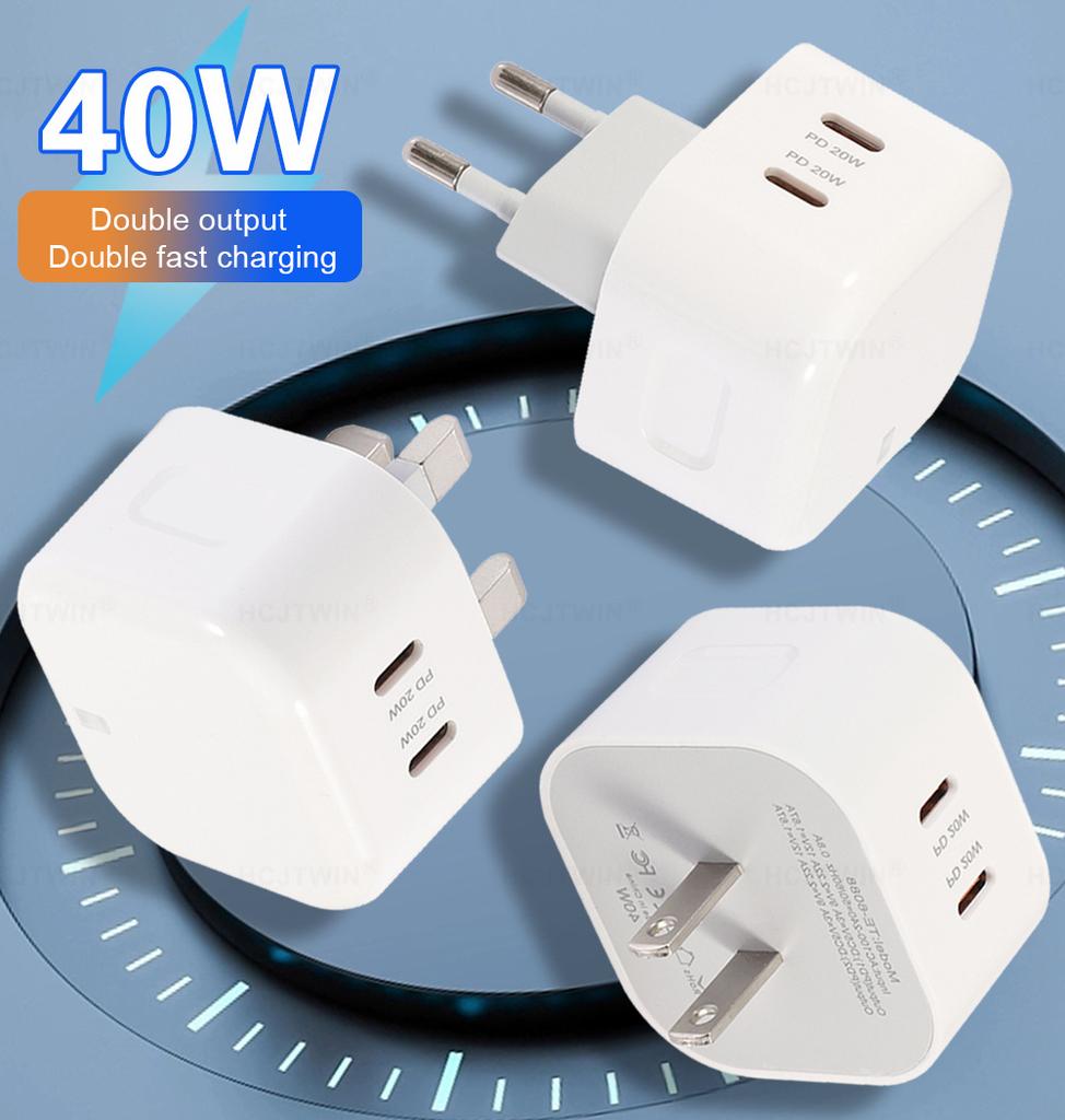 Total 40W Dual USB C Port Fast Charger Type C Plug Fast Wall Charger Block For iPhone 14 Pro Max 12 13 iPad Power Adapter