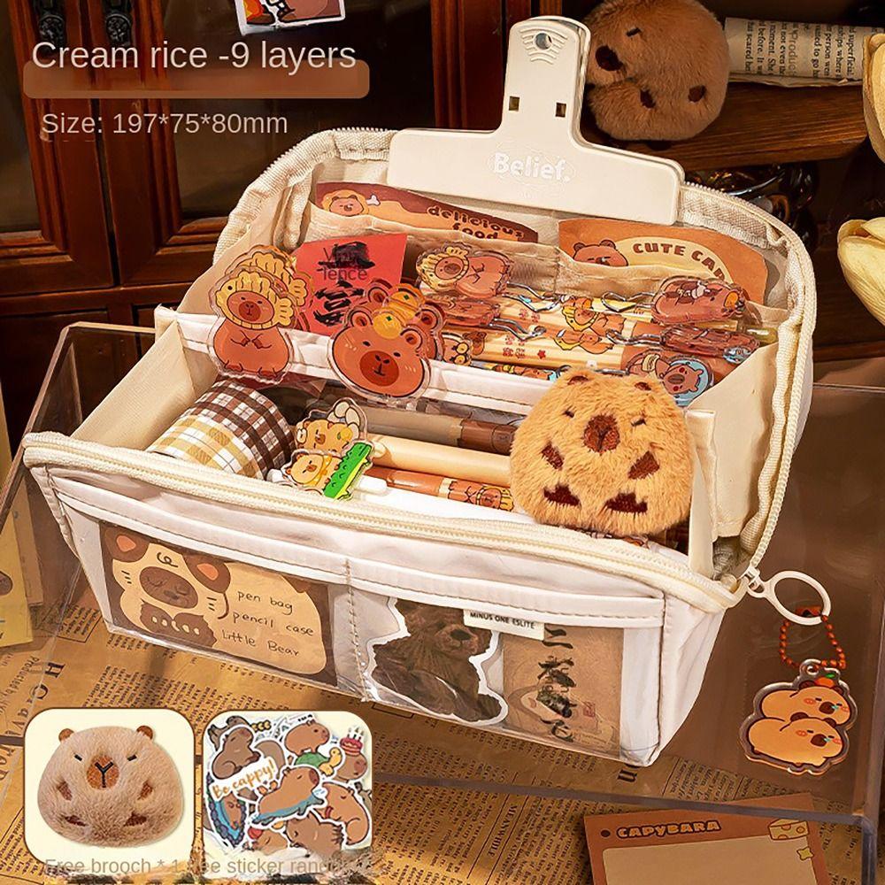 Пенал с принтом капибары, милый, многофункциональный, большой емкости, сумка для хранения канцелярских принадлежностей, 9 слоев, сумка для ручек, студенческая сумка для карандашей, подарок