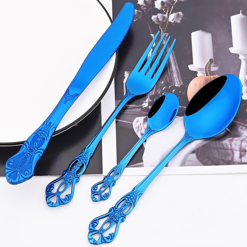 24 шт. винтажный золотой набор столовых приборов из нержавеющей стали, набор столовых приборов, нож, вилка, кофейная ложка, посуда, кухонное серебро, набор столовых приборов