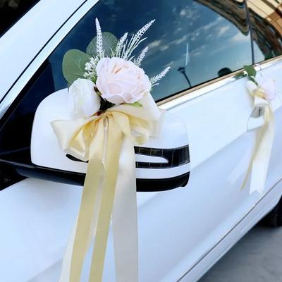 Креативное украшение свадебного автомобиля Цветочные ручки дверей Зеркало заднего вида Украсить Роза Искусственные цветочные аксессуары Свадебные реквизиты Подарок