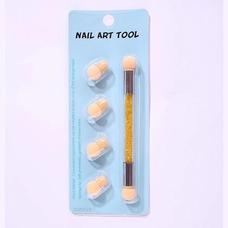 Градиентный карандаш для теней Двусторонний аксессуар для рисования на ногтях Кисть для нанесения точек на ногти Губчатая головка Ручка для страз Кисть для дизайна ногтей