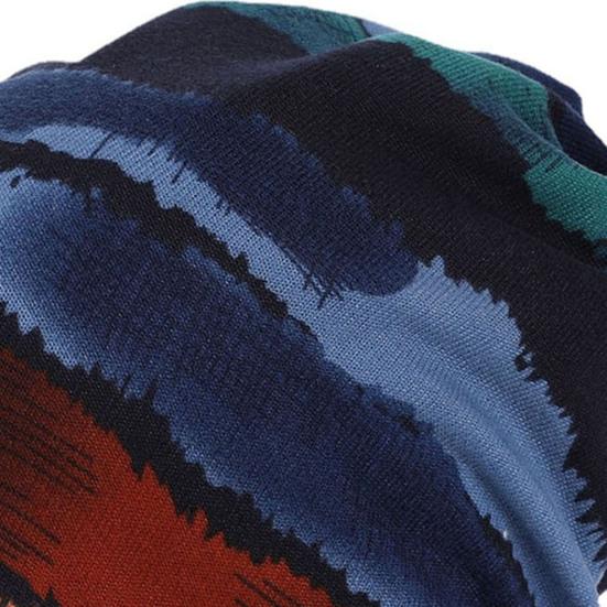 Unsiex Fall Winter Hat Striped Color Matching Elastic No Brim Regular Fit Baggy Ear Protection Anti-shrink Soft Decorative Hip Hop Women Men