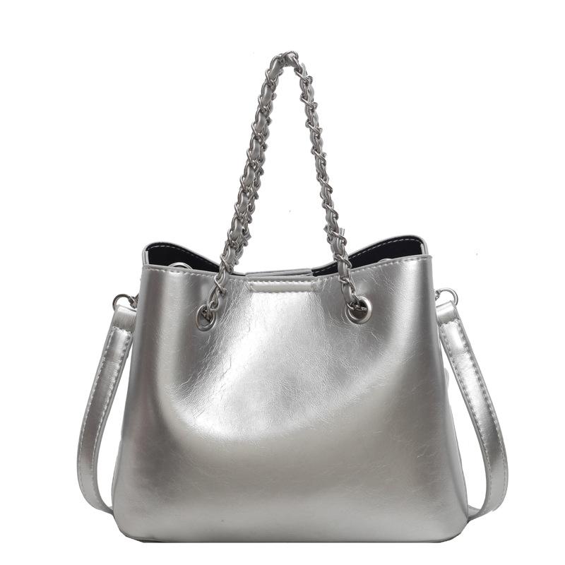 Summer New Large-capacity Bucket Bag Underarm Bag Fashion Bag Women's Chain Retro Casual Solid Color Shoulder Bag Tide