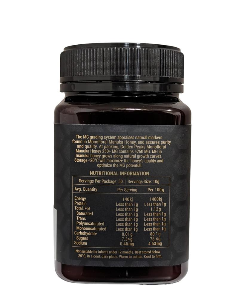 Golden Peaks Manuka Honey Высококачественный чистый новозеландский мед MGO сертифицированный Manuka Honey Негретый 250+ (500г)