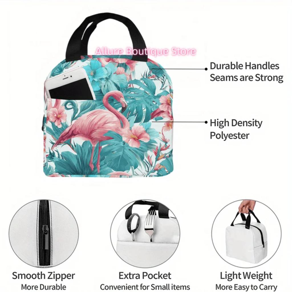 1pc 2D Printing Flamingo And Tropical Plant Pattern Universal Work Lunch Bags for Both Men And Women - Small-Sized Adult Lunch B
