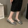 2024 New Shoes for Women Mary Janes Women's Flats Outdoor Daily Flats Women Bling Square Toe Buckle Strap Low Heel Ladies Shoes