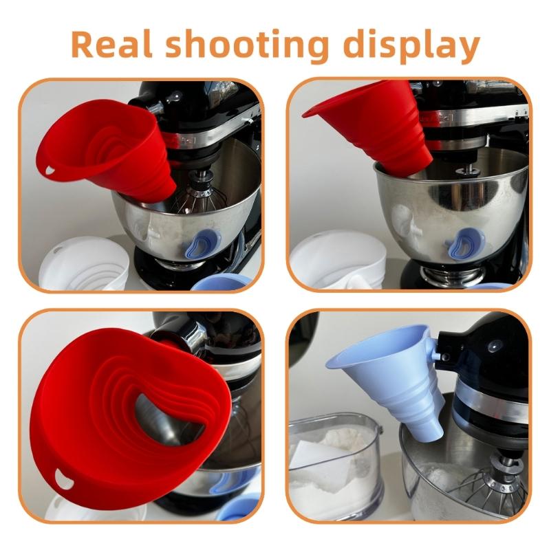 Silicone Flexible Foldable Pouring Funnel with 30 Degree Angled Spout Silicone Flour Funnel for Mixer Space Saving