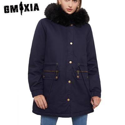 Женская однотонная стеганая куртка с принтом, флисовым воротником и капюшоном, теплая осенне-зимняя куртка с длинным рукавом и воротником-поло, пальто и куртки