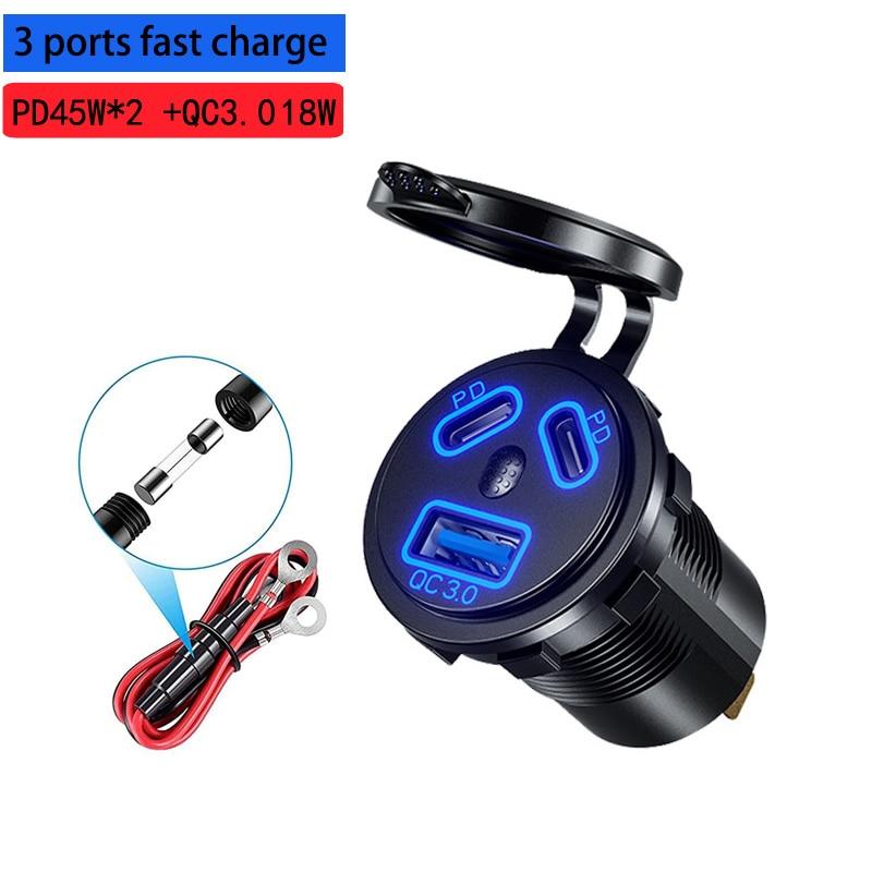 Розетка USB C, 12 В, двойной PD, 45 Вт, USB-C и QC3.0, USB-порт, автомобильное зарядное устройство с переключателем для автомобиля, лодки, морского грузовика, мотоцикла