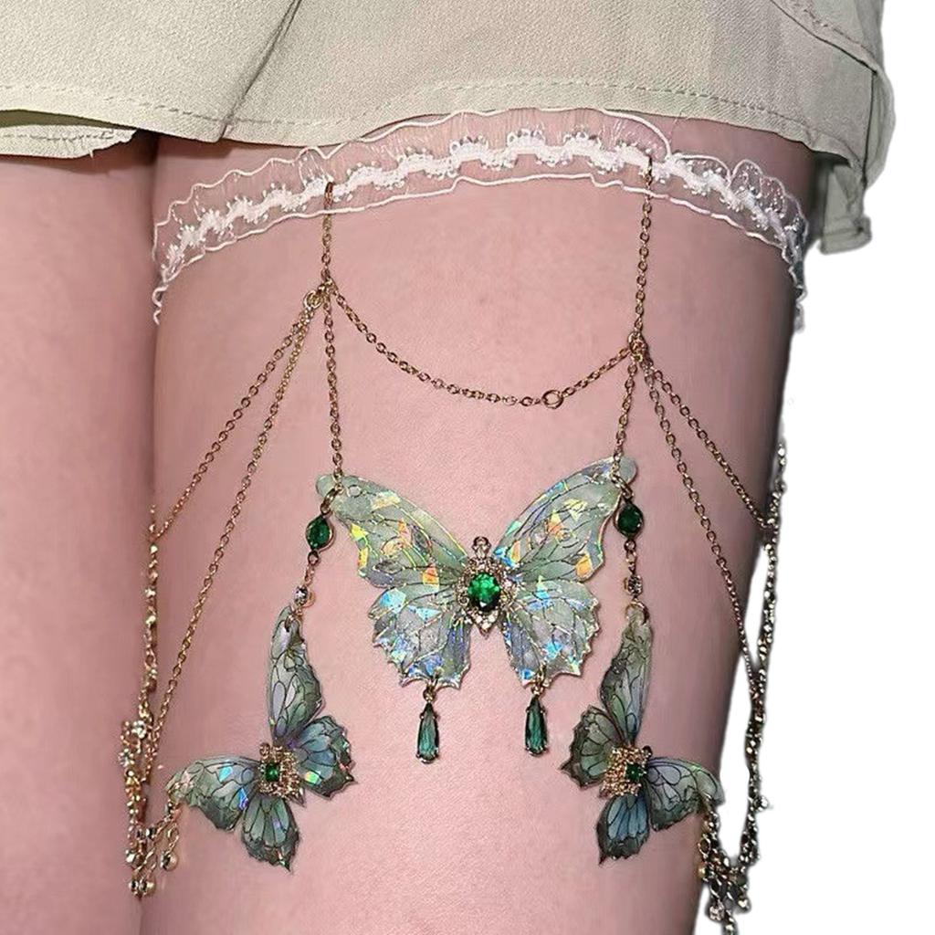 Butterfly Tassels Thigh Chain Adjustable Length Lace Leg Chain with Fringes Accent Unique Body Jewelry for Women Girls