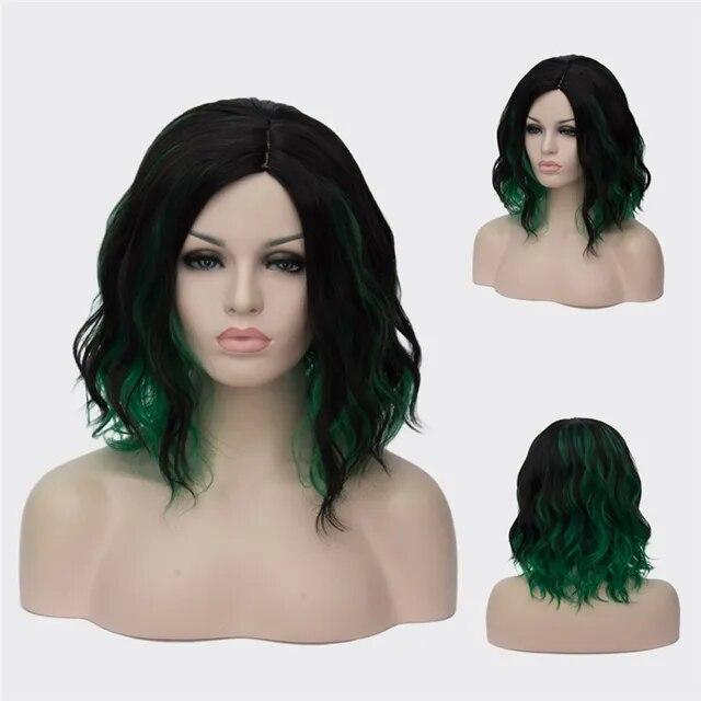 Вьющиеся парики для косплея для женщин, короткие синие, фиолетовые, розовые, зеленые, золотисто-желтые, боковая часть, термостойкое волокно, синтетические волосы