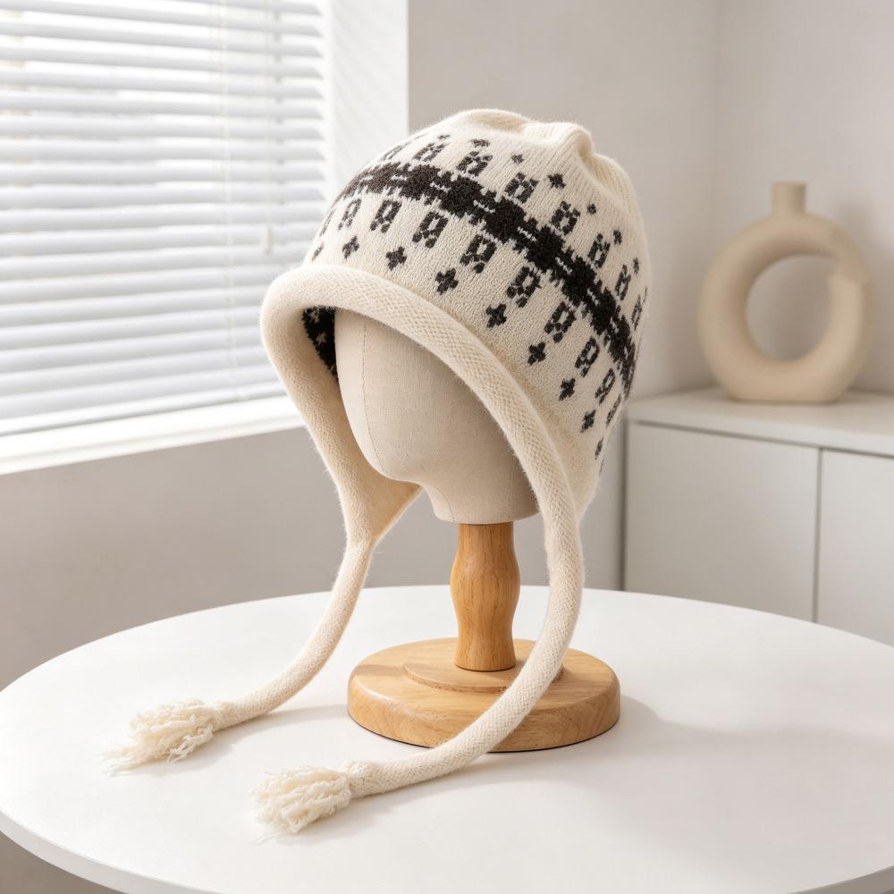 Tassel Tie Knit Hat Windproof Winter Hat New Tassel Beanie Autumn Winter Daily Wear