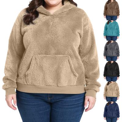 Женская повседневная флисовая толстовка с капюшоном, однотонная, с длинным рукавом, большого размера