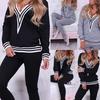2 шт./компл. женские повседневные полосатые подол с v-образным вырезом толстовка брюки хлопок спортивный спортивный костюм