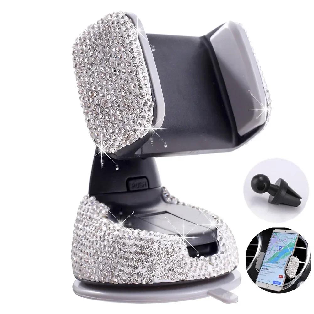 Car Elegant Rhinestone Phone Holder Universal Rotatable Secure Perfect for Easy Navigation and Style Interior Woman Accessories