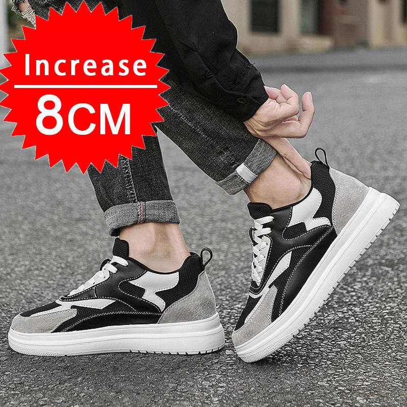 New Men Trendy Leather Sneakers Elevator Shoes Invisible Breathable Heightening Shoes 8cm 10cm Casual Fashion Light Sneakers