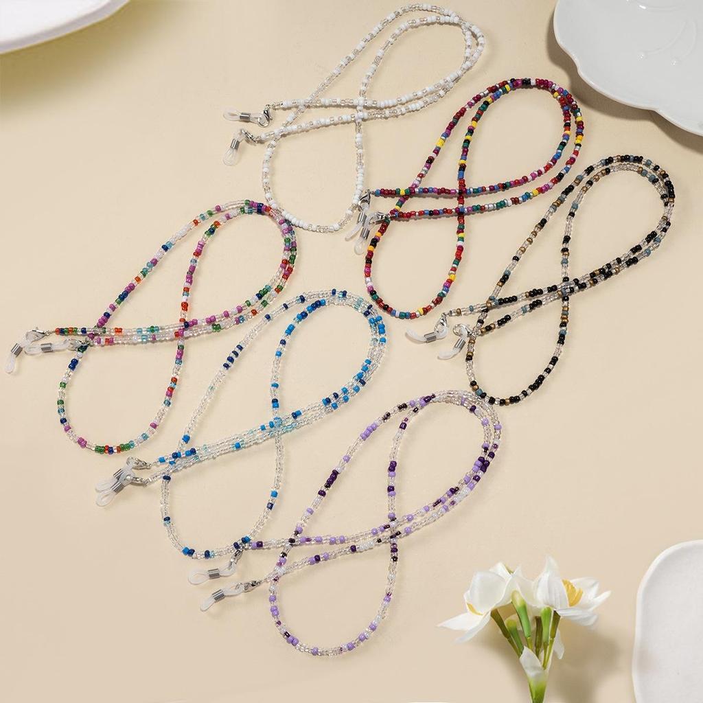 Цепочка для очков и маски двойного назначения из разноцветных рисовых бусин