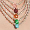 Stainless Steel Faux Pearl Necklace with Color Agate Pendant, French Gentle Niche Clavicle Chain