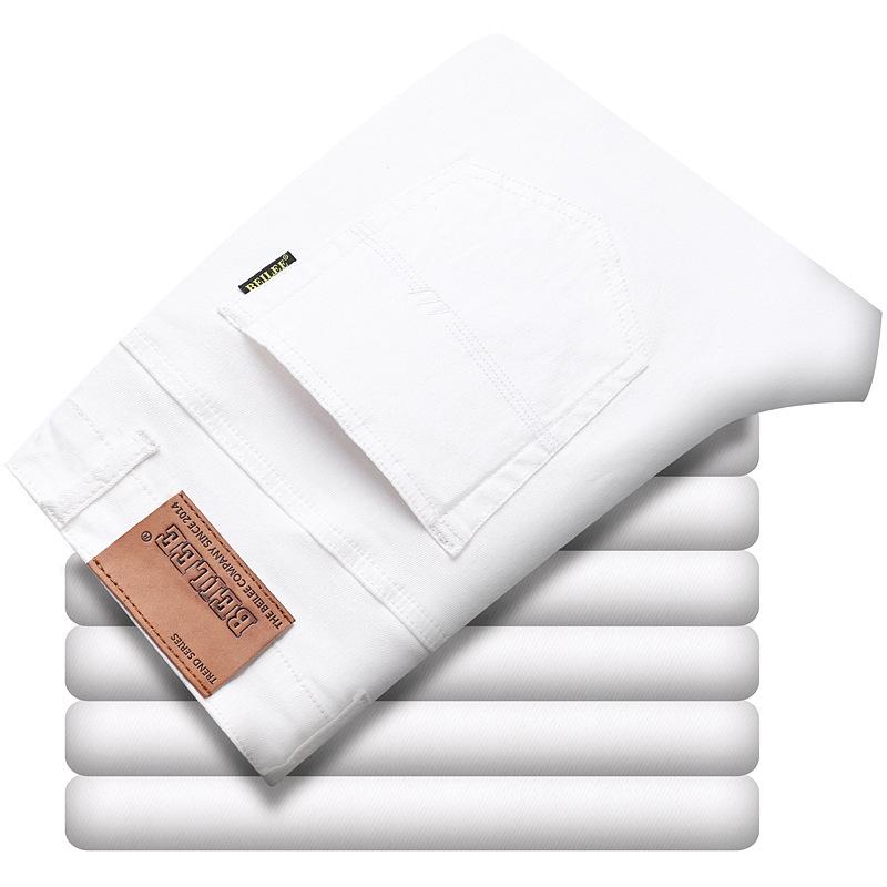 Повседневные брюки из хлопка, мужские модели на четыре сезона, узкие прямые брюки из эластичной красной джинсовой ткани