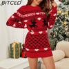 Women's Longline Christmas Jumper Autumn/Winter Casual Slim-Fit Reindeer Jacquard Knitted Dress