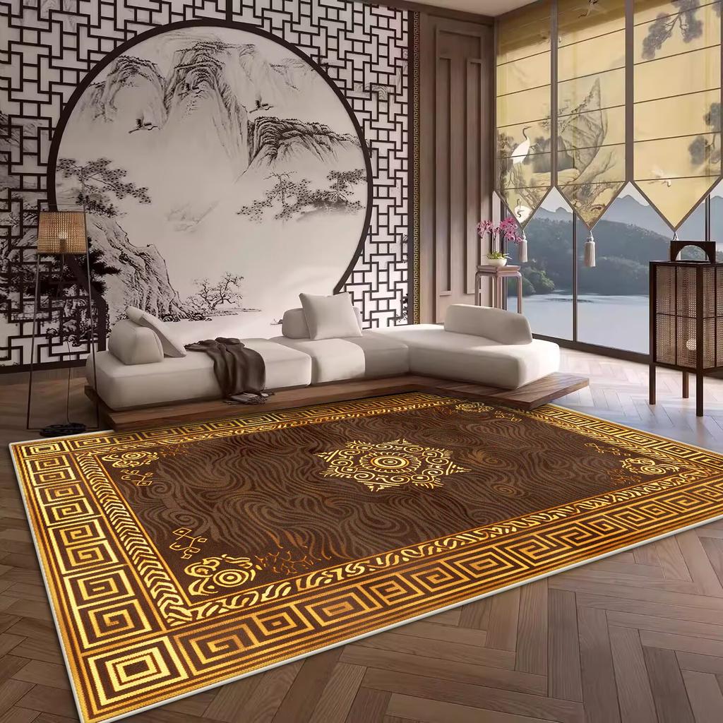 Luxury Big Size Antiskid Living Room Rug Soft Golden Border Bedroom Decoration Carpet Washable Room Decor Home Mats Customizable