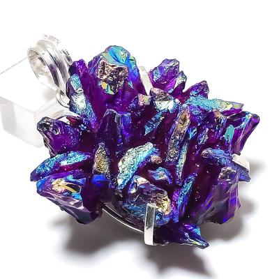 Натуральный фиолетовый титановый друзовый кулон из серебра 925 пробы 2,17" e9Y69