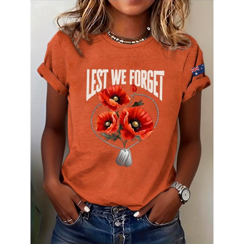 Womens Anzac Day Lest We Forget Print TShirts Summer Casual Round Neck T Shirts Short Sleeve Tops Tees