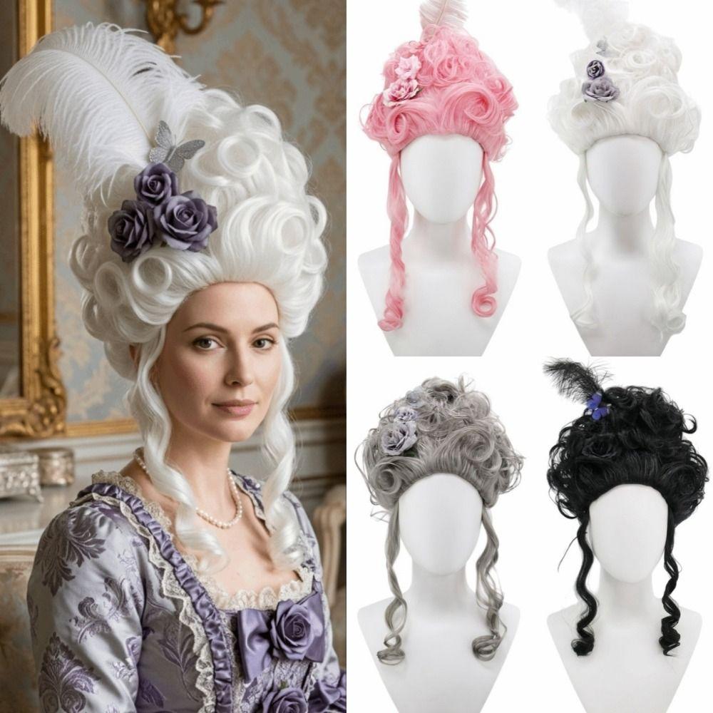 Rococo-style Vintage Court-style Voluminous Curls 18th Century Colonial Lady Wig Halloween