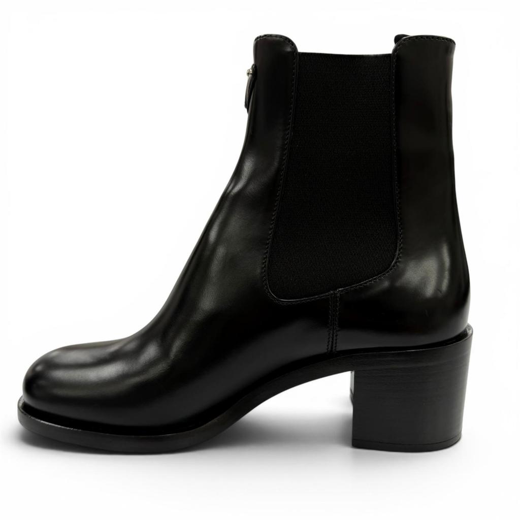 Excellent PRADA short boots Triangle logo brushed leather side gore 38 1T227N Used
