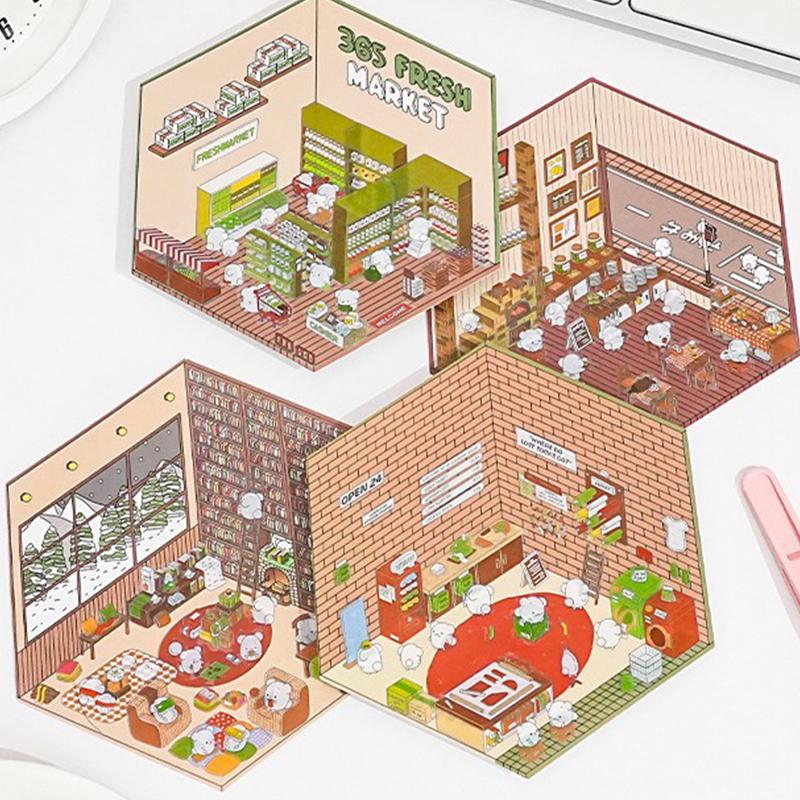 1 комплект забавных наклеек для супермаркета, кондитерской, милые наклейки с изображением мультяшных сцен, креативные трехмерные наклейки для укладки в домике