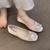Flat Shoes Spring New Shallow Mouth Rhinestone Square Head Temperament Single Shoes Women