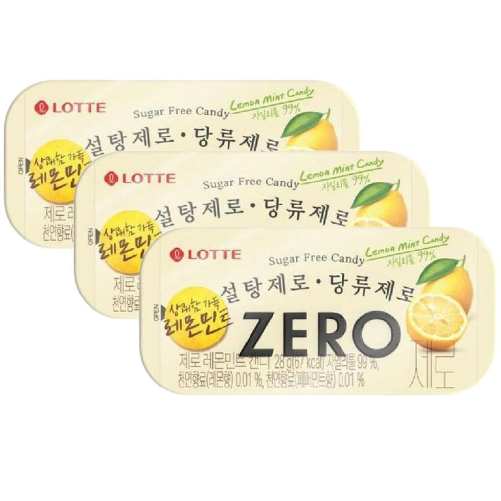 Lotte Zero Xylitol Lemon Mint Refreshing Sugar Free Candy 28g x 3 Packs