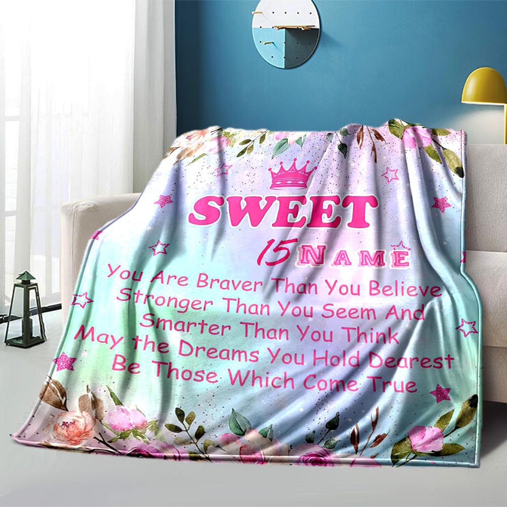 Sweet 15Th Birthday Home Customize Your Name Blankets Comfortable Soft Lightweight Allseason Multipurpose Blanket For Picnics Sofas Offices Beds