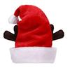 Christmas Hat with Deer Antler Red Short Plush Santa Hat with Pompom Holiday Costume Accessory for Christmas Party Supplies Photo Props