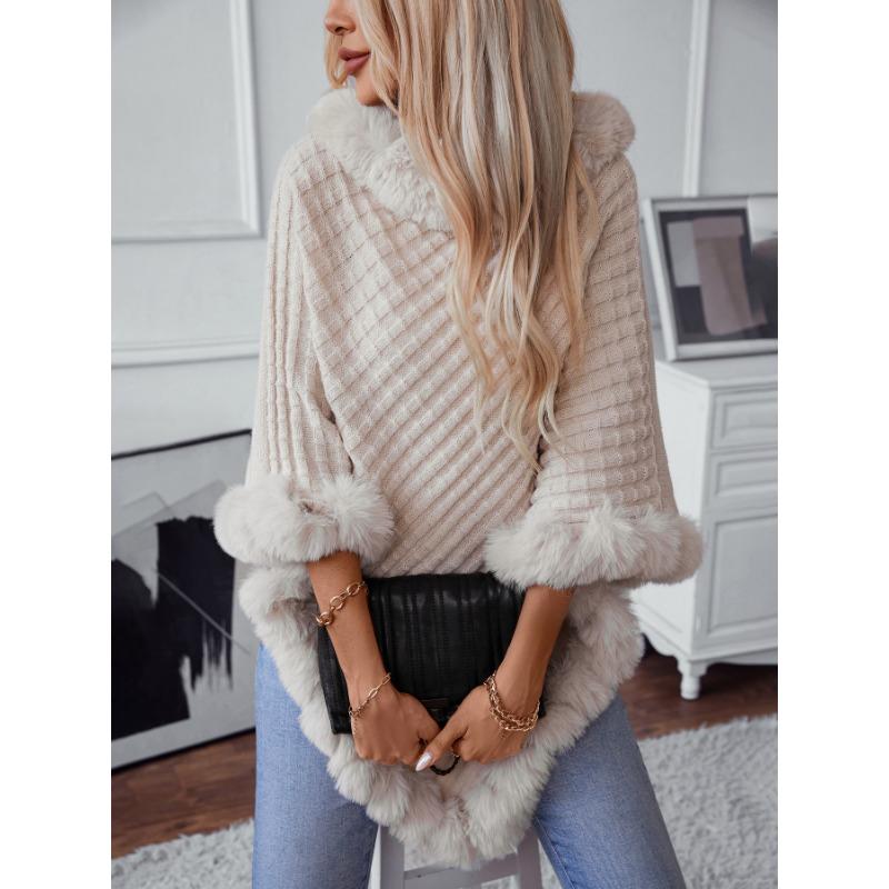 Модный клетчатый полосатый искусственный меховой пуловер накидка пальто женское осень зима вязаный пончо накидка накидка для путешествий досуг вечеринка шаль