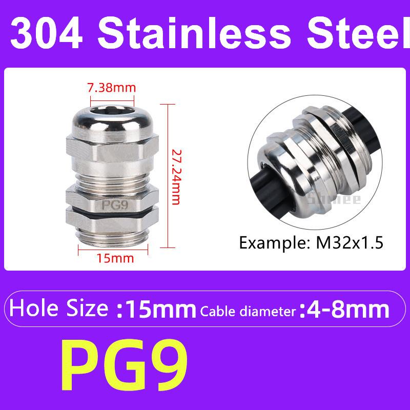 1Pcs Waterproof Cable Gland 304 Stainless Steel Glands IP68 PG7 PG9 Metal Joint PG13.5 PG16 Cable Fixing Seal Joint Fit 3-52mm
