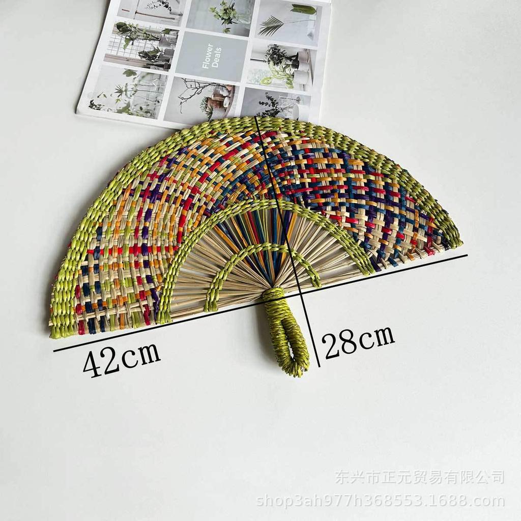 Straw fan, handmade seaweed fan, wall hanging fan, color decorative fan, summer hand crank fan, futon fan