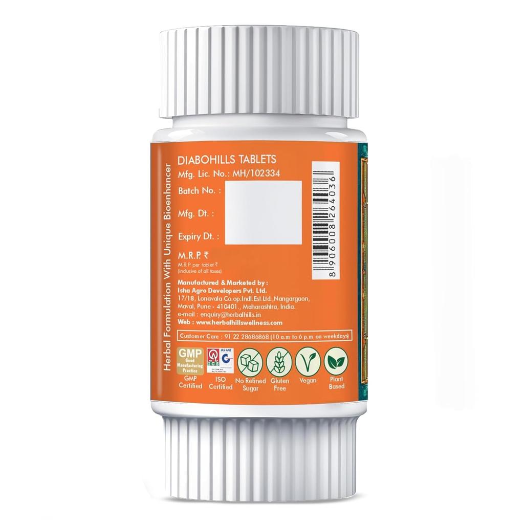 Таблетки Diabohills от Herbal Hills, (Упаковка 60 таблеток) | Поддерживает контроль сахара и здоровье поджелудочной железы | Аюрведическая добавка для управления сахаром в крови
