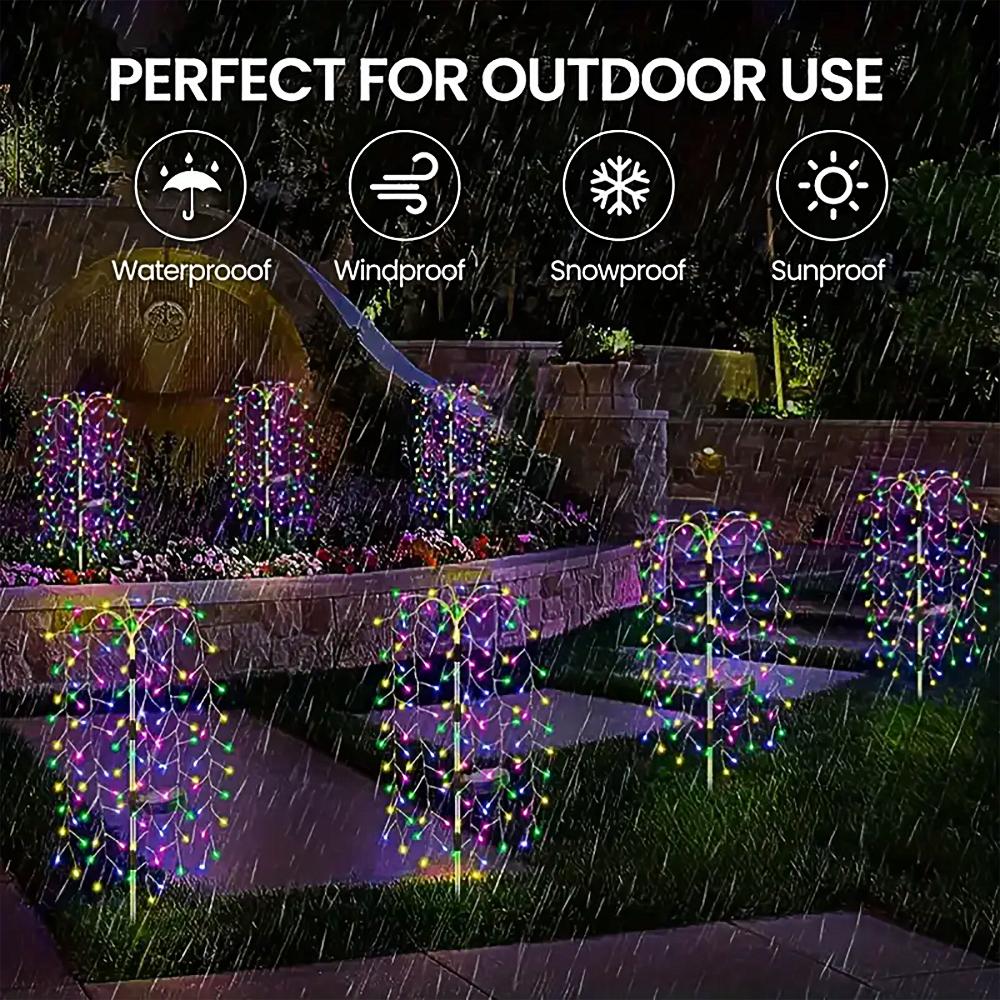 200 светодиодов, наружный солнечный фейерверк на иве, светодиодная декоративная гирлянда, 8 режимов освещения, праздничная гирлянда для сада и газона