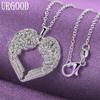 925 Sterling Silver Charm Pattern Heart Pendant Necklace Fashion Jewelry