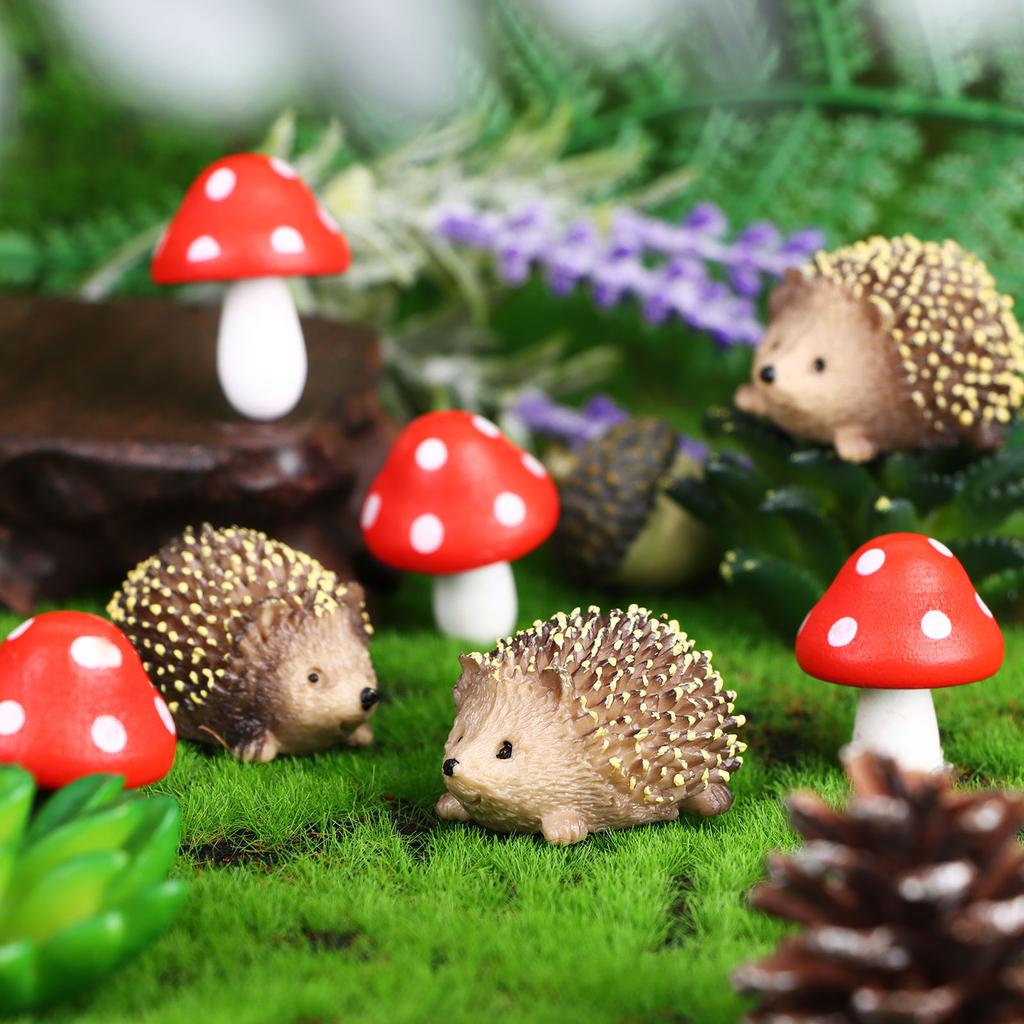 8 Pcs Fairy Wild Garden Accessories Mini Hedgehogs And Mushroom Statue Micro Lan