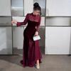Женское Винтажное Элегантное Бархатное Платье с Длинным Рукавом, Кружевной Пэчворк, Круглый Вырез, Вечернее Платье для Вечеринки, Осень-Зима