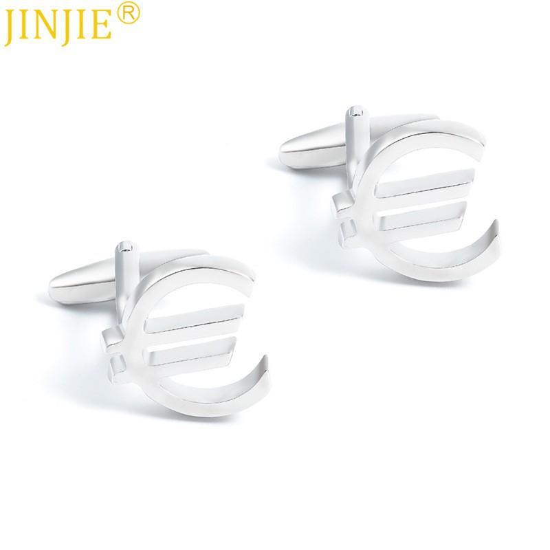 High End Electroplated Silver Euro Logo Metal Cufflinks Men's French Shirt