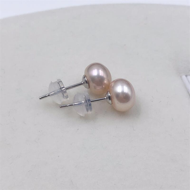 Zhuji5A High-grade, bright freshwater pearl earrings, all-over design s9Pure silver, minimalist, classic earrings for everyday wear, silver color